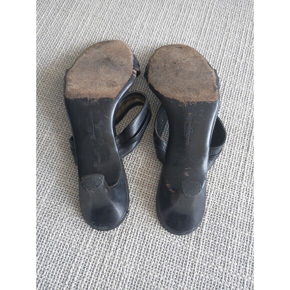 Salvatore Ferragamo Black Leather Slide Sandals Size 9.5 Kitten Heel Clear Strap - Picture 8 of 8